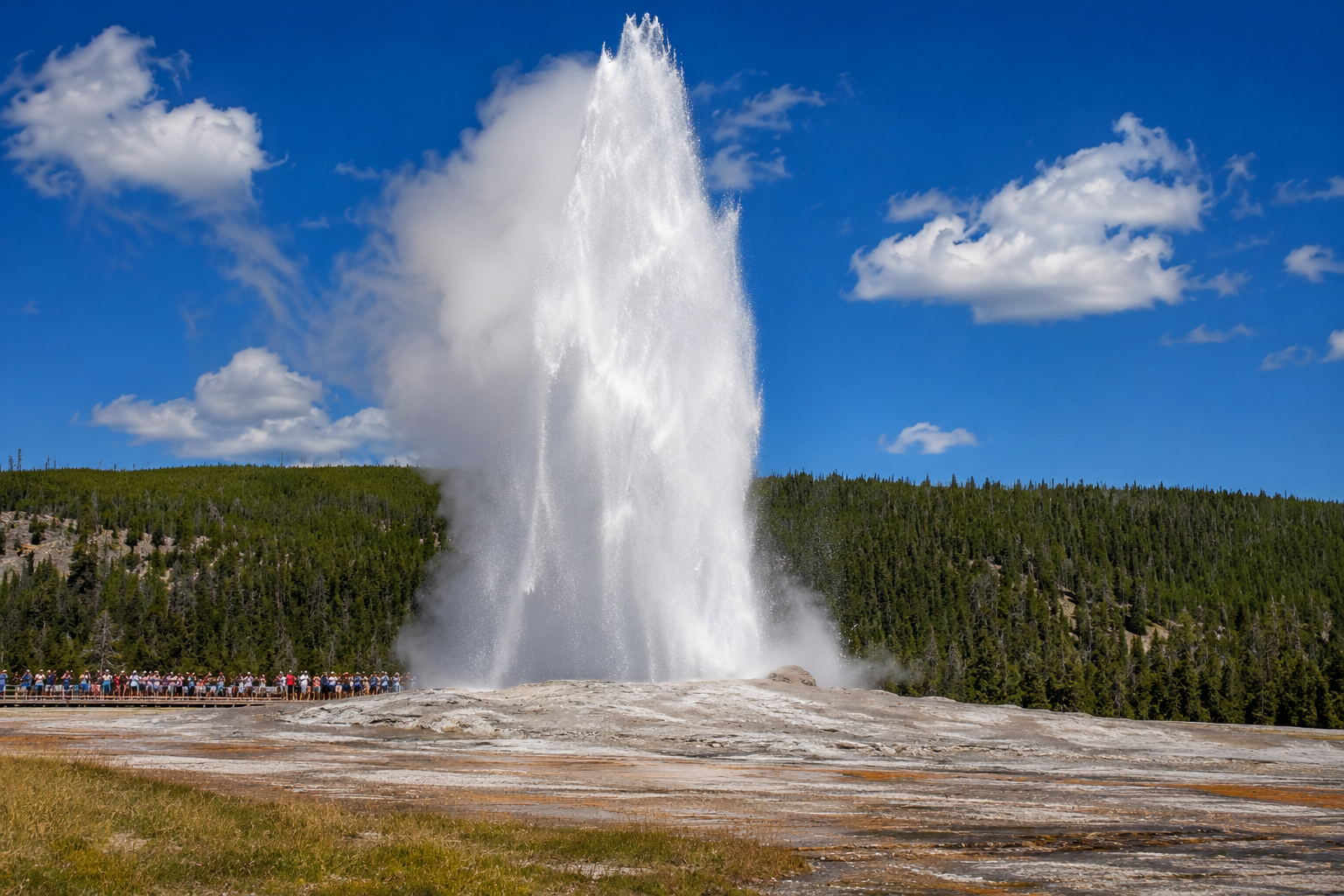 Old Faithful erupting in Yellowstone National Park.