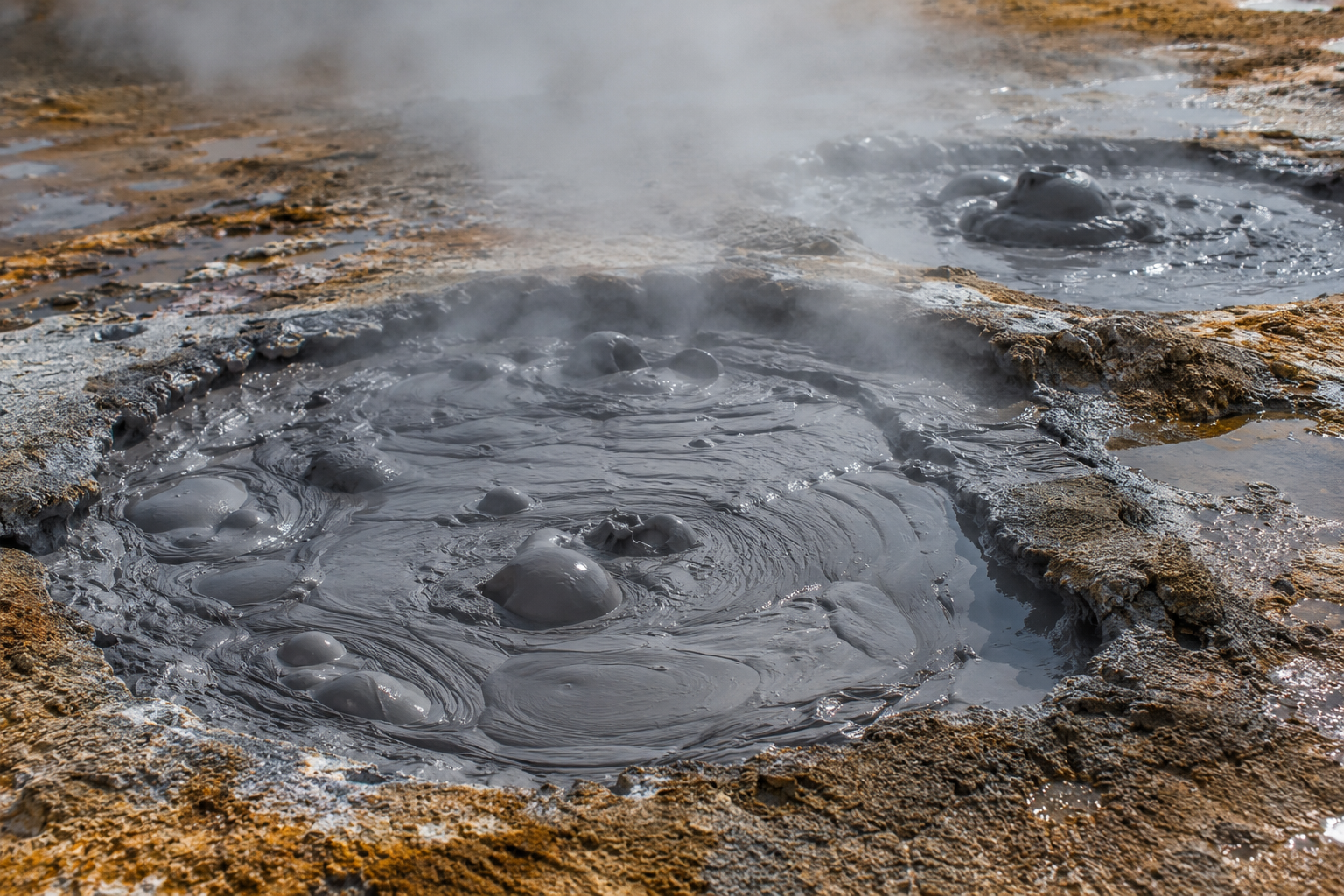 Bubbling mud pots in Yellowstone National Park.