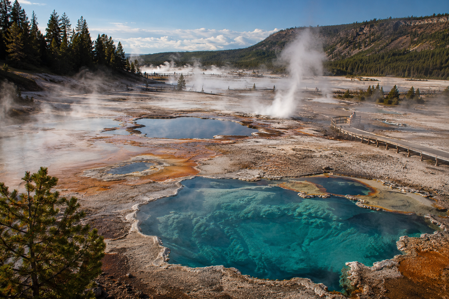 Steaming geothermal basin in Yellowstone National Park.
