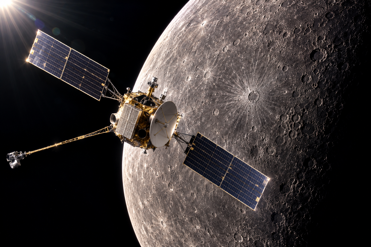 NASA's Mariner 10 spacecraft flying past Mercury during its historic mission.
