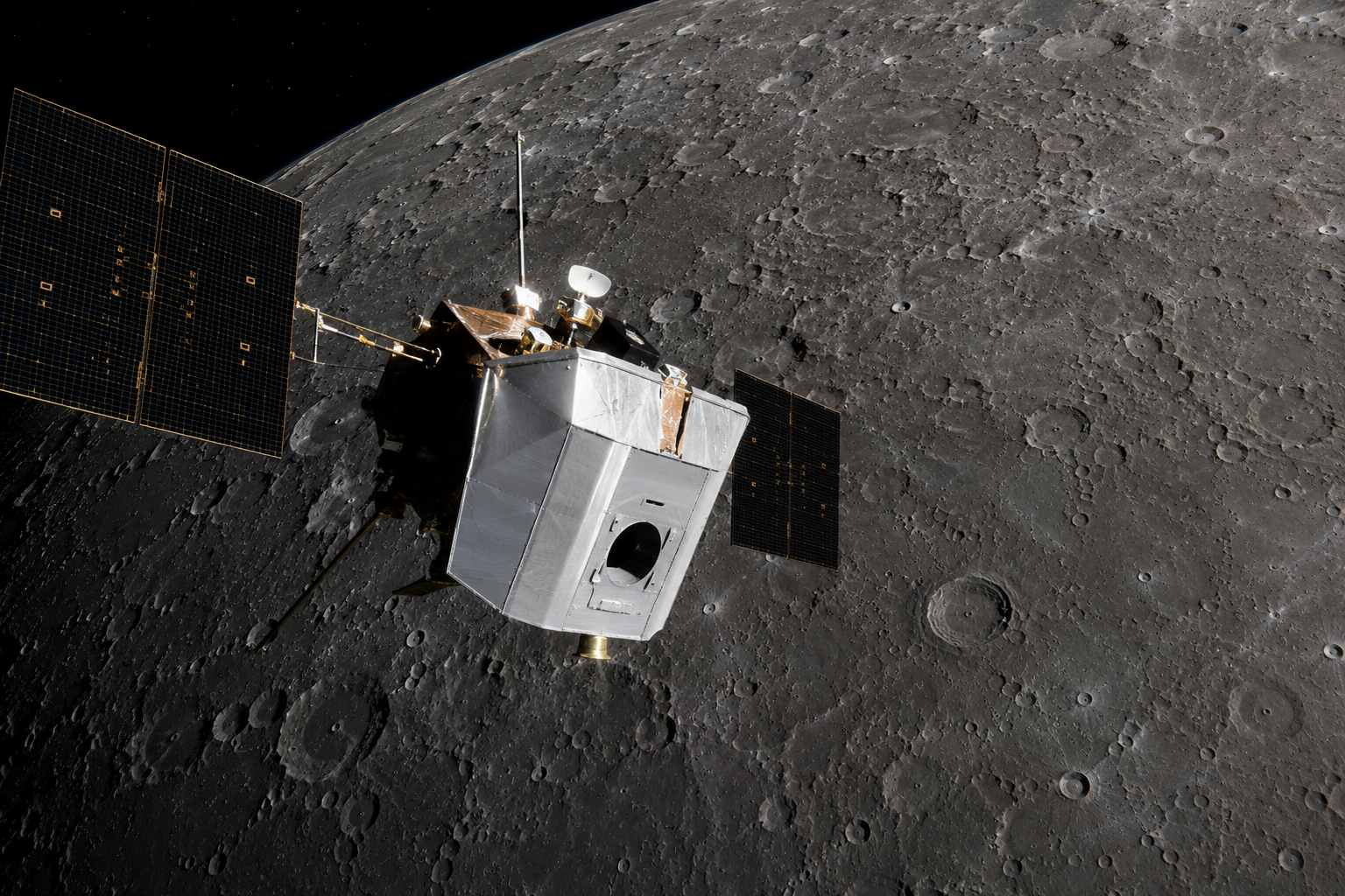 NASA's MESSENGER spacecraft orbiting Mercury during its scientific mission.