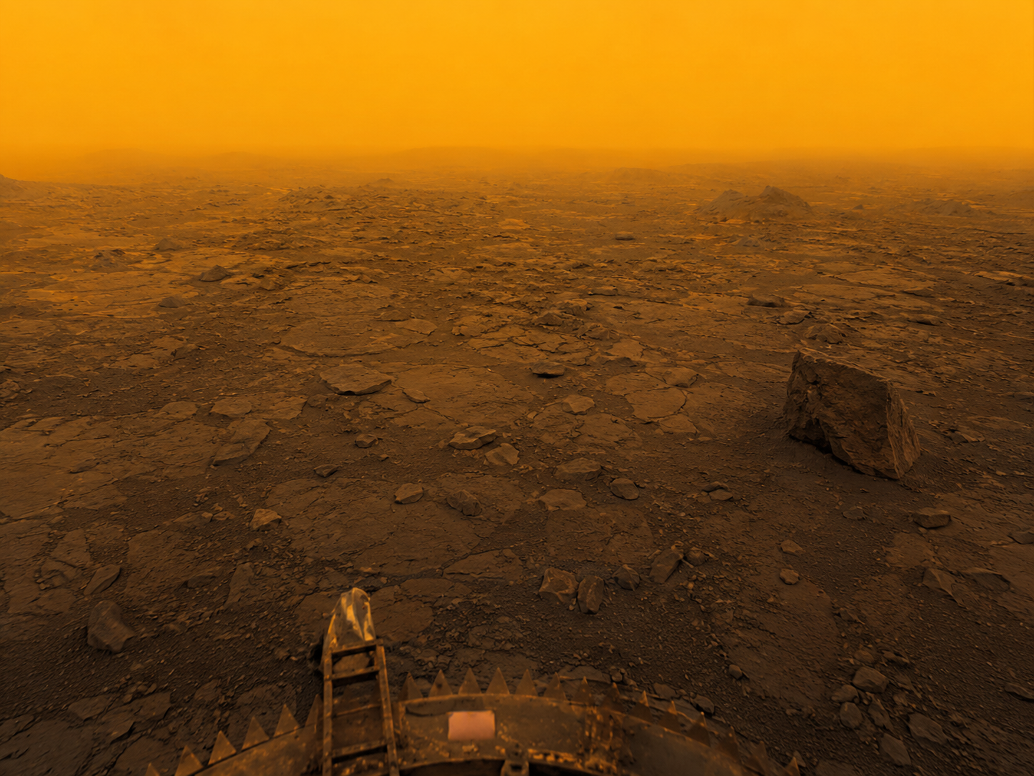 The rocky volcanic surface of Venus as photographed by the Venera landers.