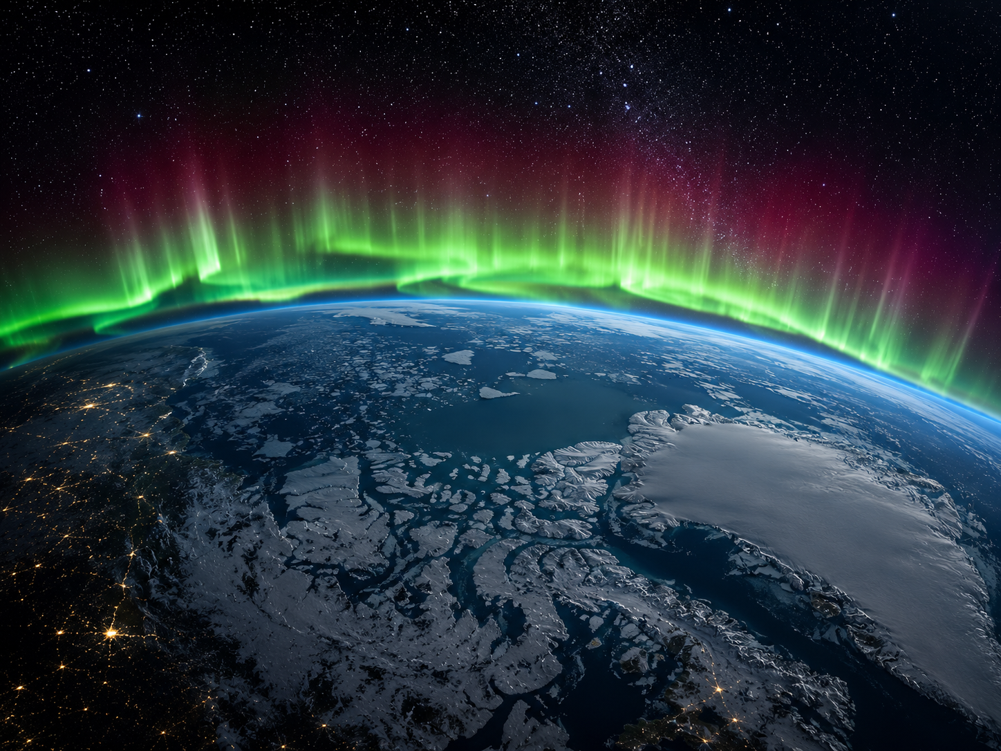 Aurora illuminating Earth's polar sky, photographed from space.