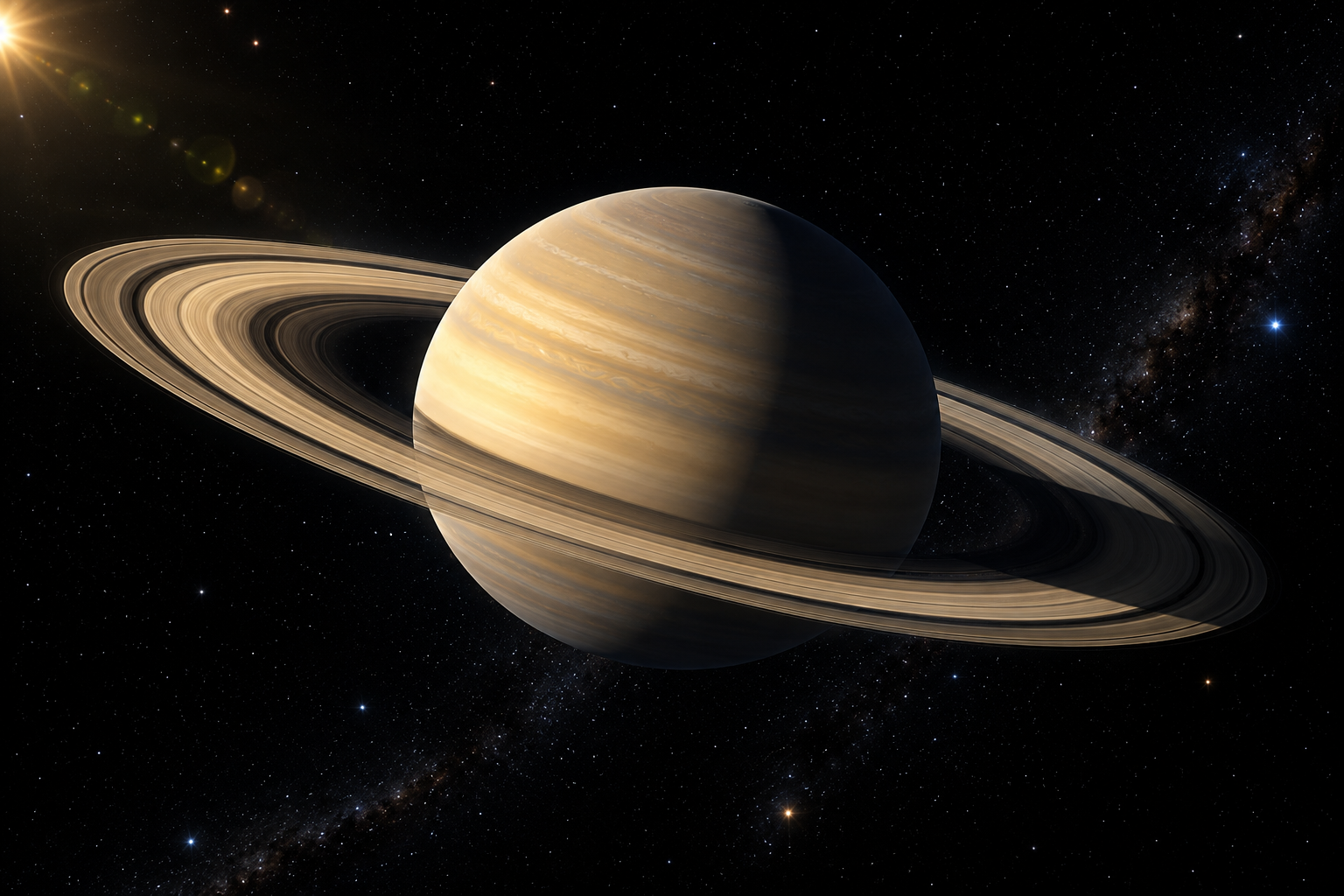 A breathtaking full view of Saturn with its brilliant rings illuminated by sunlight against the blackness of space.