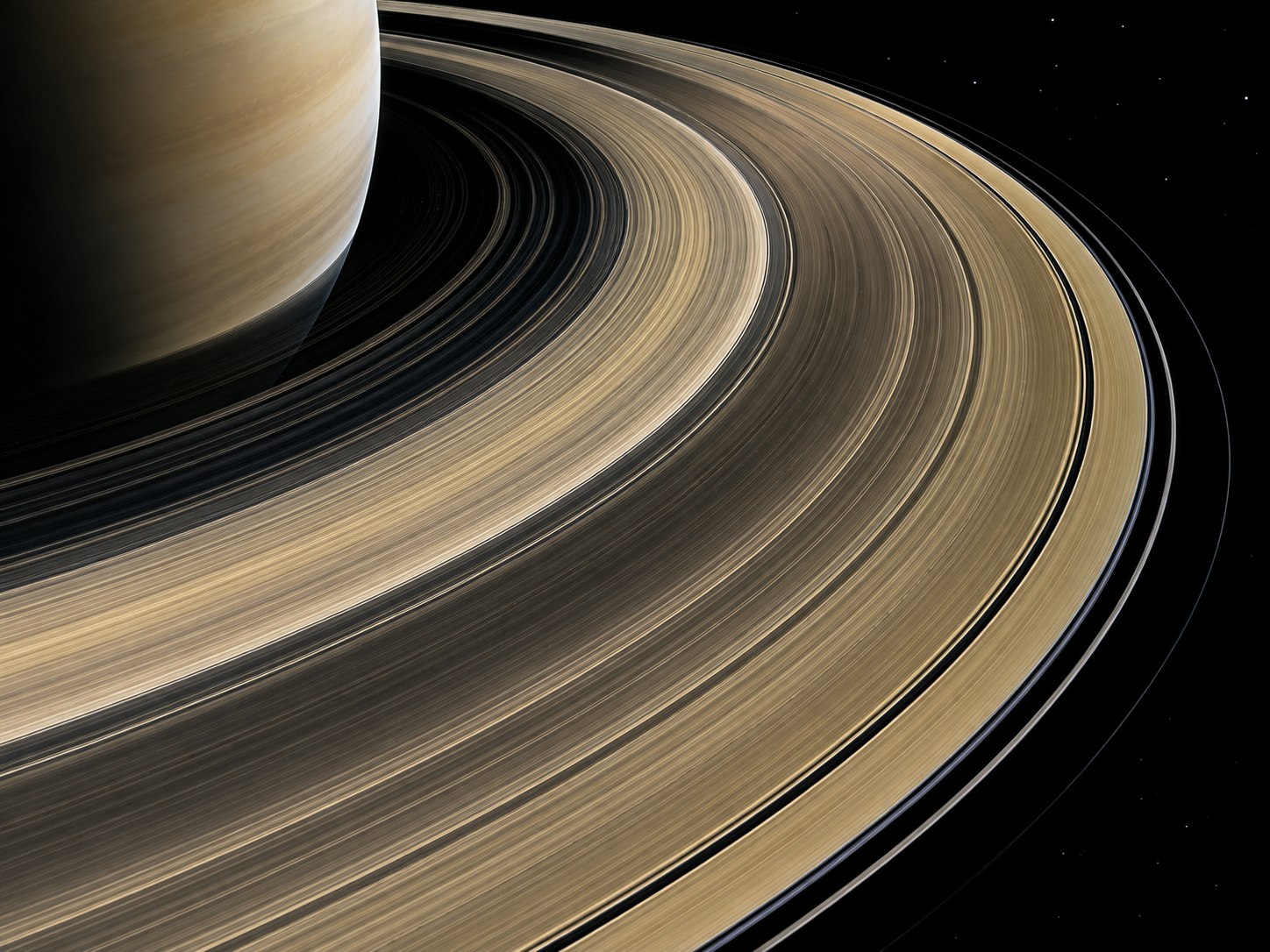 A breathtaking close-up of Saturn's brilliant ring system captured by the Cassini spacecraft.