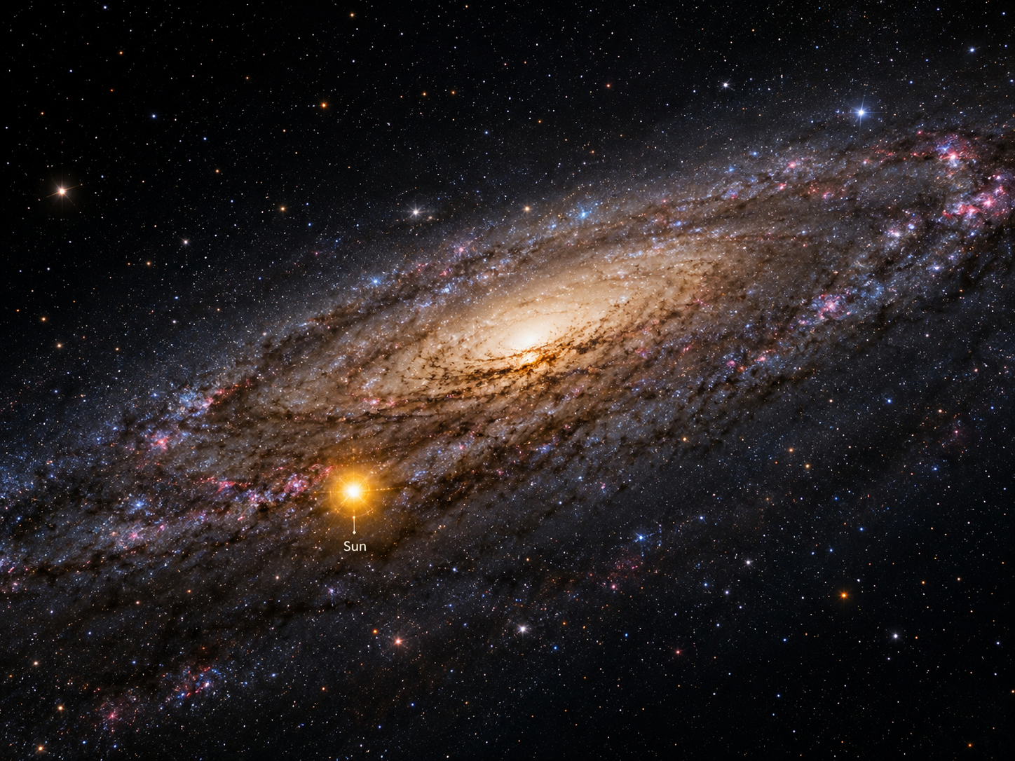 The Sun shining among countless stars in the Milky Way, illustrating its place within our galaxy.