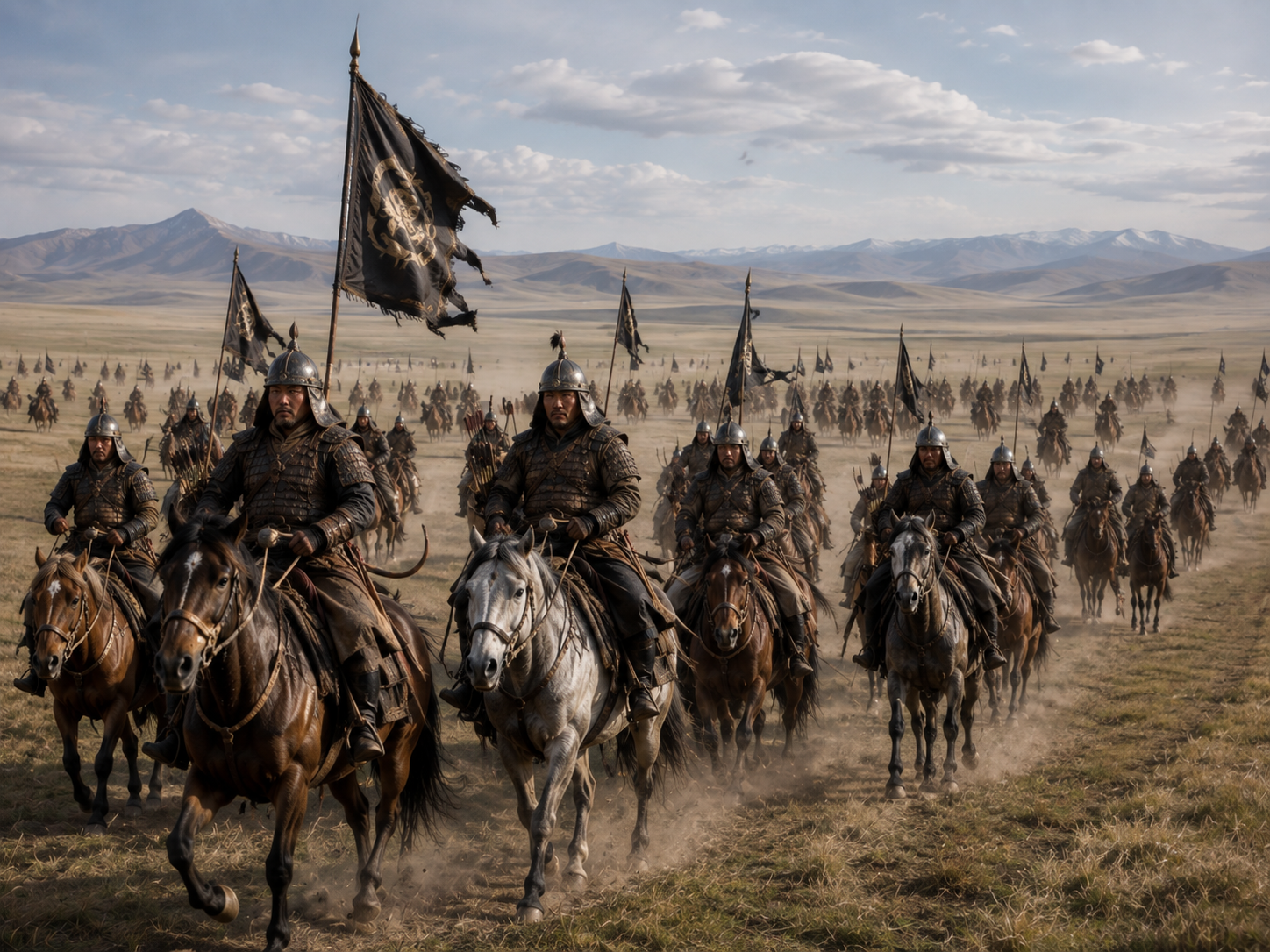 Mongol cavalry advancing across Central Asia during a 13th-century campaign.