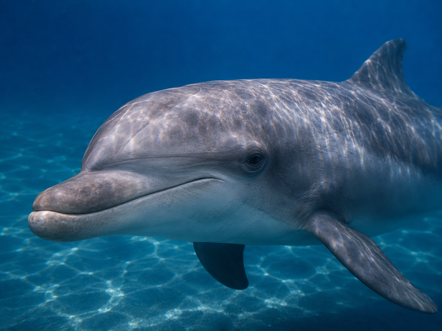 A resting bottlenose dolphin showing the typical asymmetrical eye state associated with unihemispheric sleep.