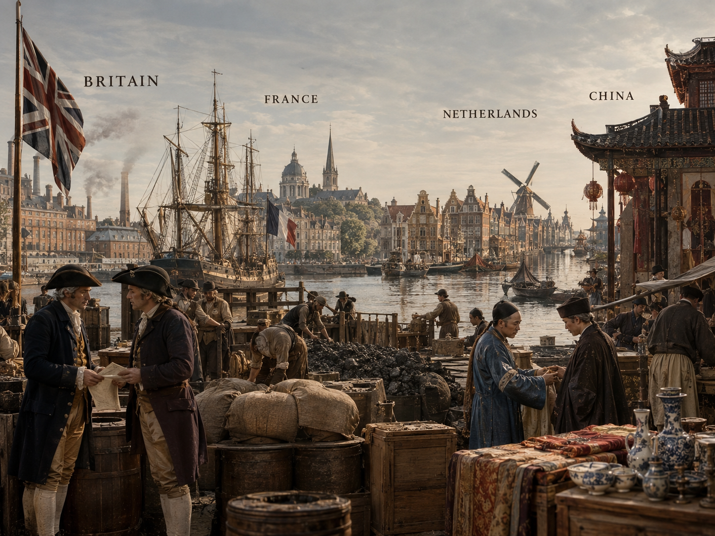 A historical comparison of Britain, France, the Netherlands and China during the 18th-century period before industrialization diverged.