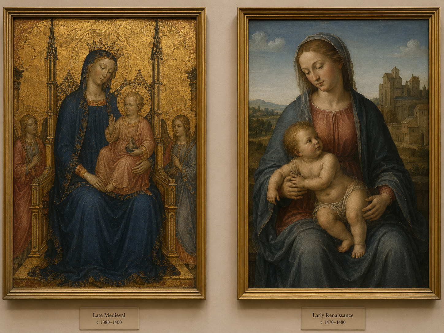 Comparison showing differences between medieval visual conventions and the growing naturalism of Renaissance painting.