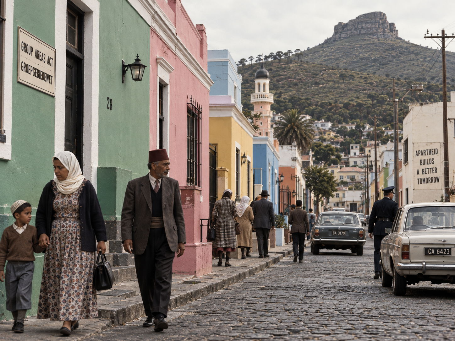 Bo-Kaap residents walk through the historic neighbourhood during the apartheid era.