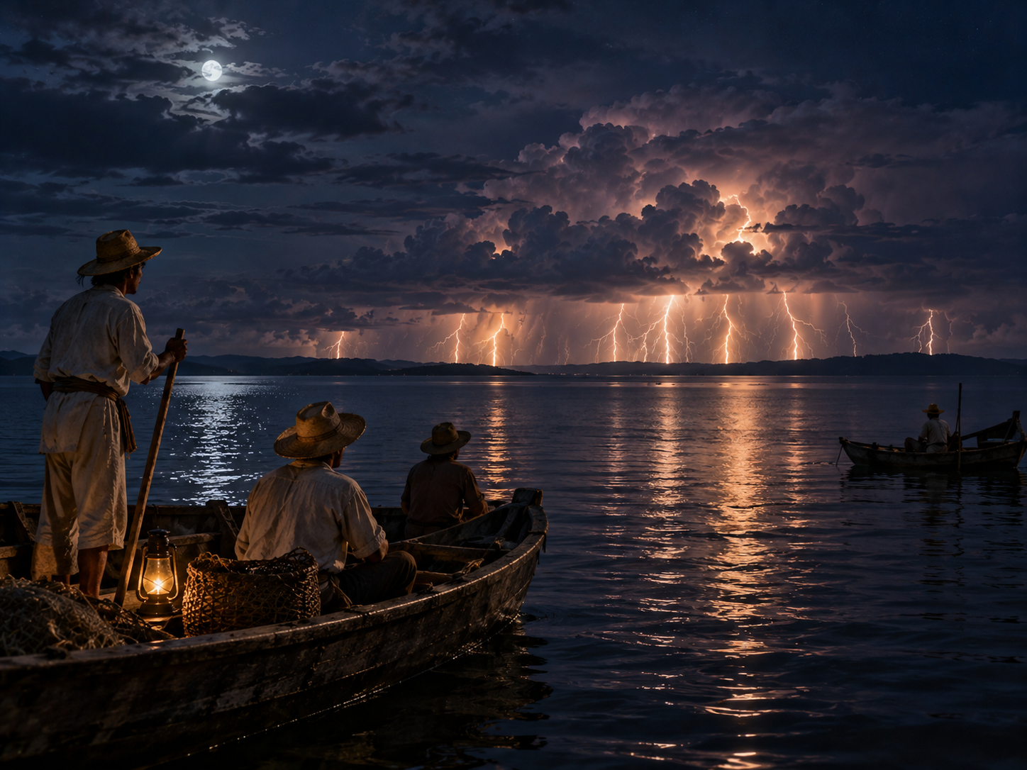 Fishermen on Lake Maracaibo watch the regular flashes of the Catatumbo lightning storm.