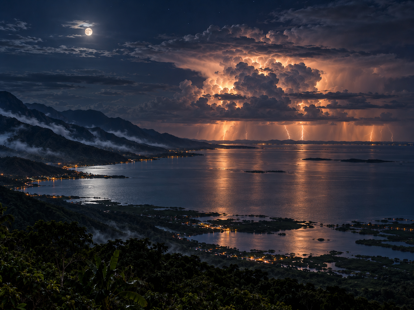 Nighttime temperature and wind differences help moist air rise and form thunderstorms over Lake Maracaibo.