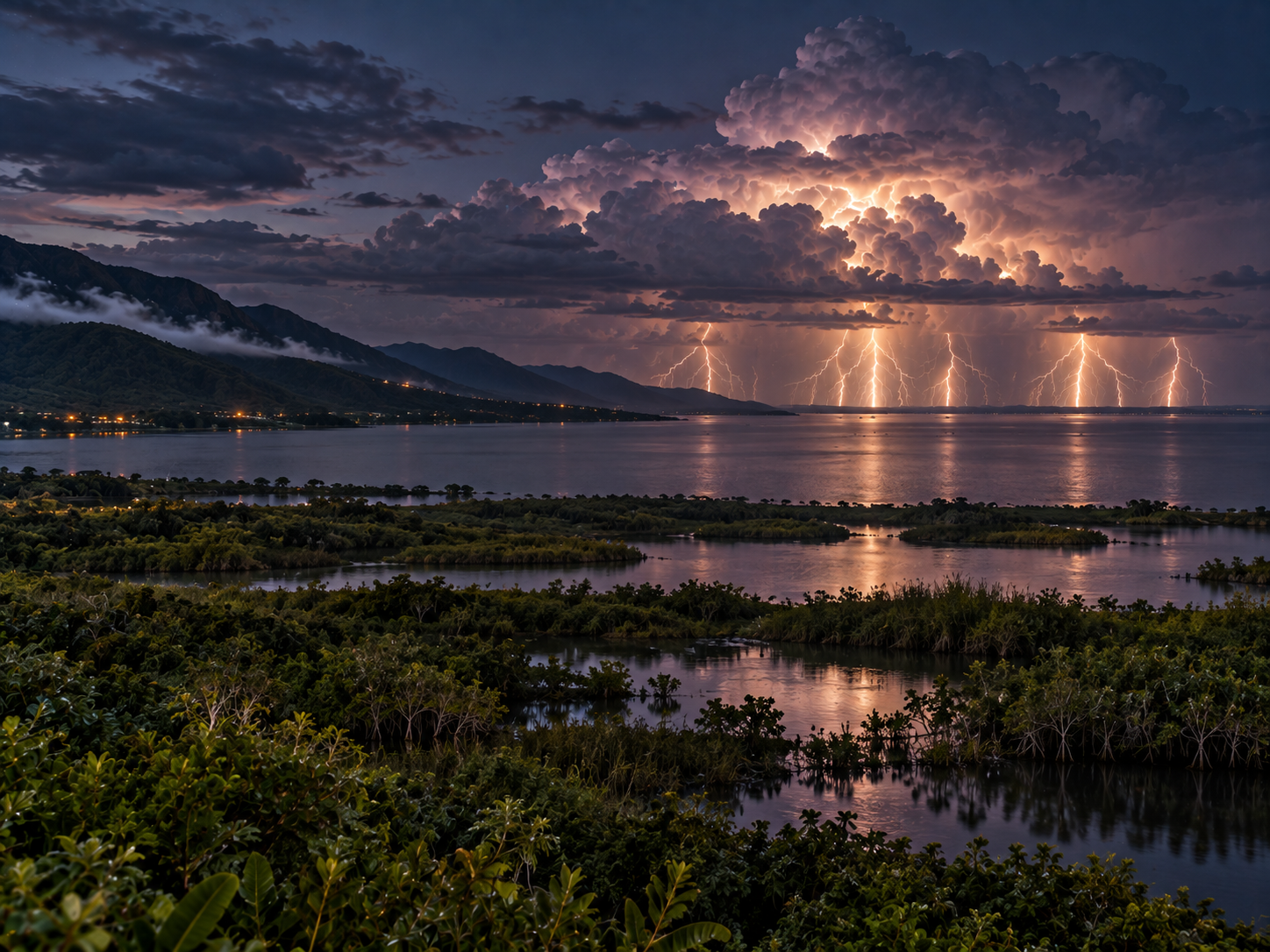 Wetlands, warm lake water and surrounding mountains contribute to the atmospheric conditions around Catatumbo.