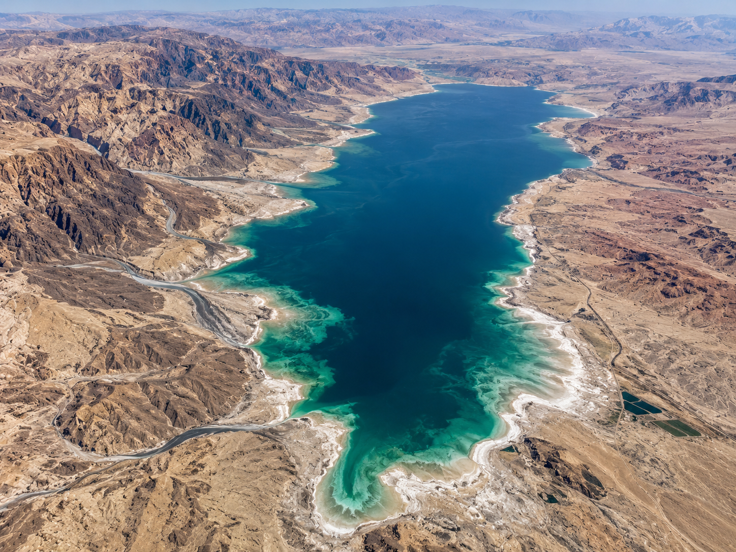 The Dead Sea lies in a closed desert basin where water enters but has no natural outlet.