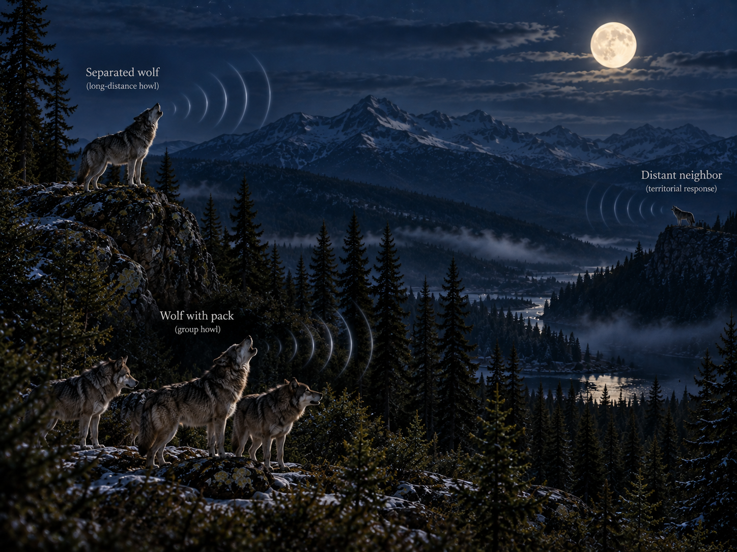 Wolves use howling in different social situations, including pack communication and interactions with neighboring wolves.