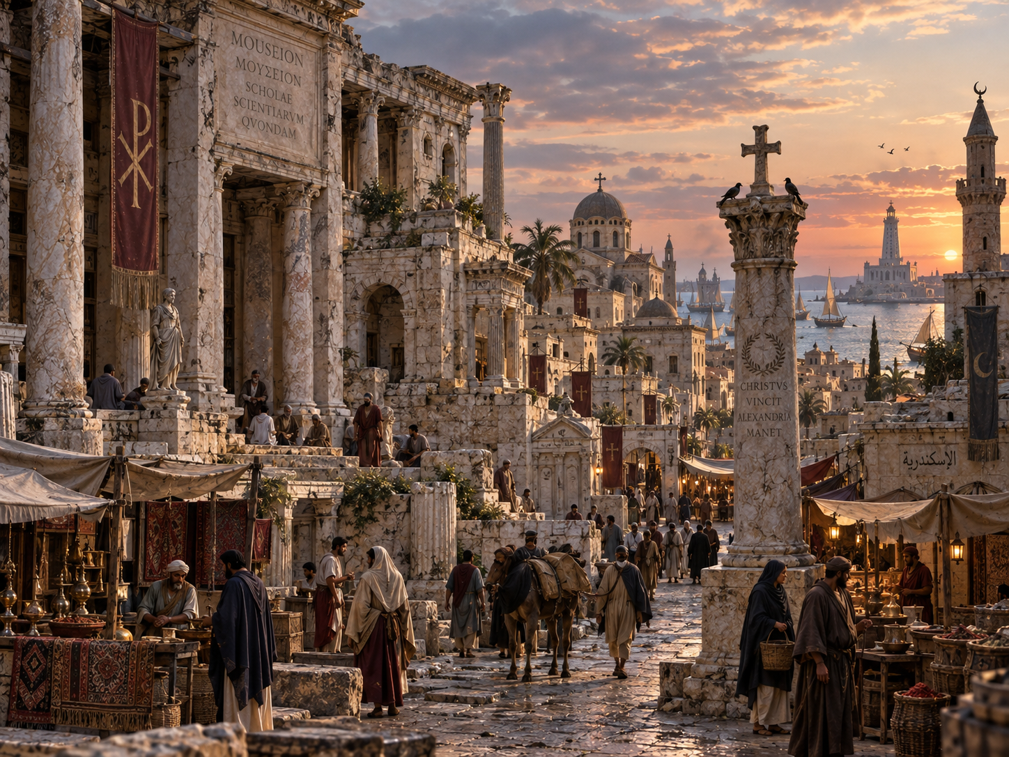 A late-antique Alexandria changed by centuries of political and cultural change rather than one final library-burning event.