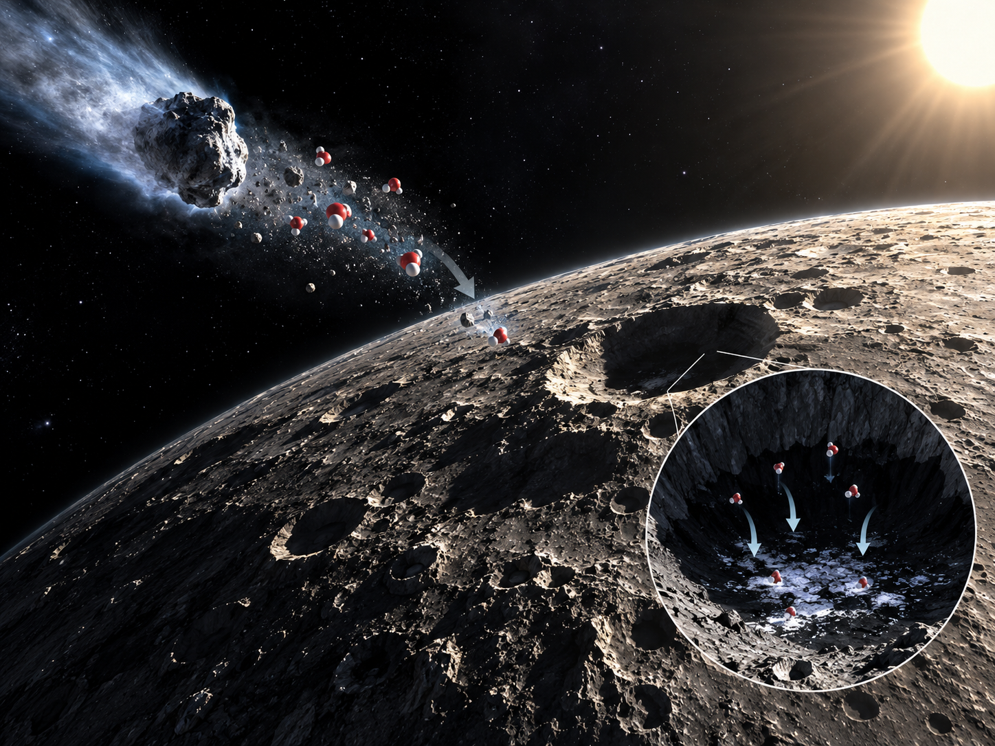 Water delivered by comets and asteroids may have become trapped in Mercury’s permanently shadowed polar craters.