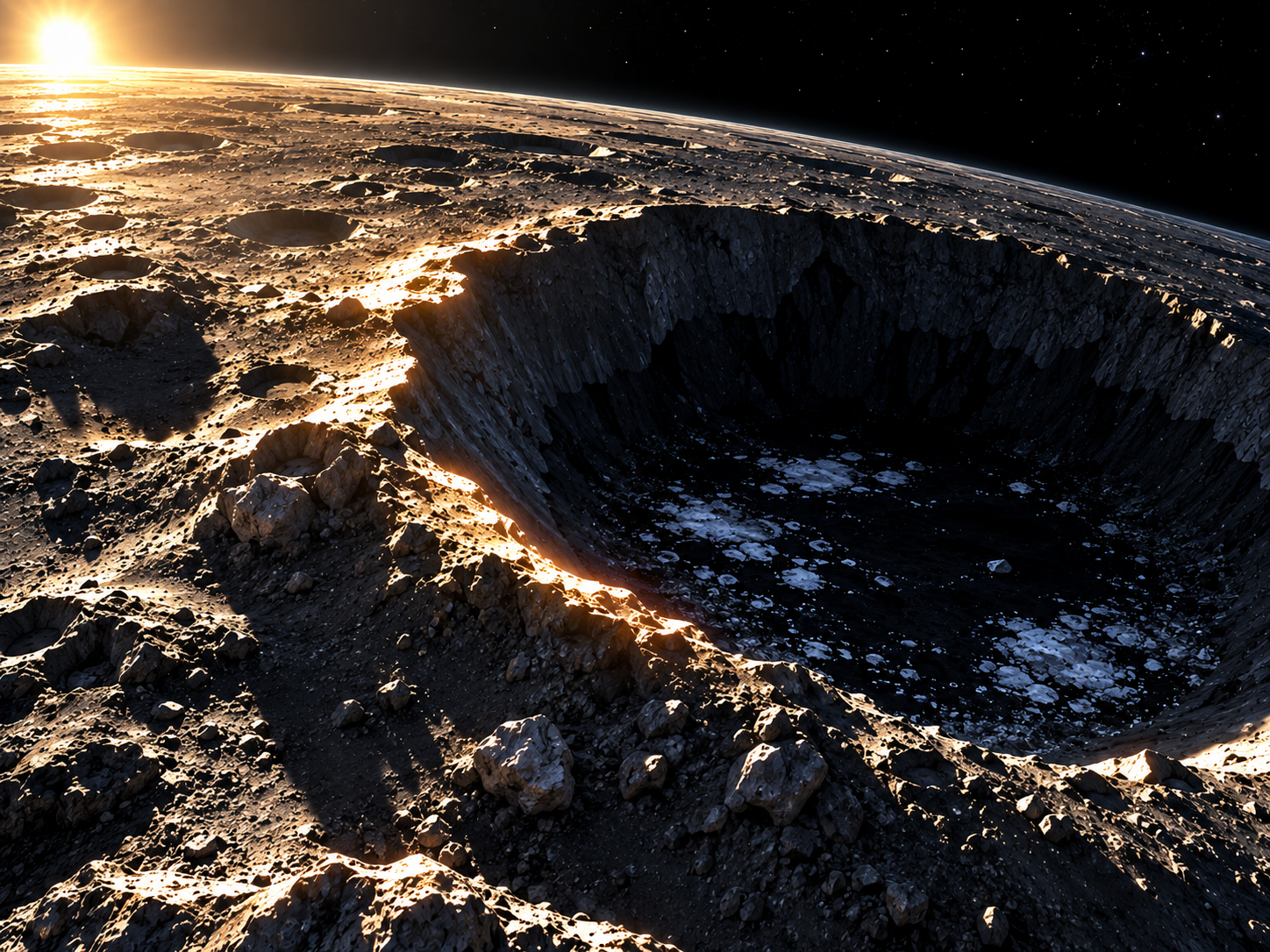 A Mercury crater can contain both intensely heated sunlit terrain and an ice-preserving permanently shadowed floor.