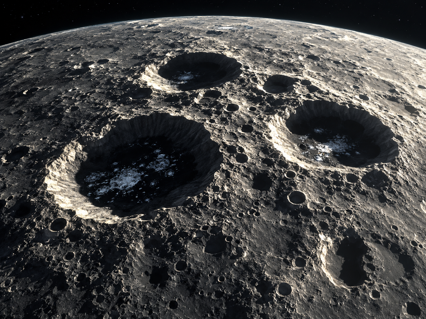Deep polar craters on Mercury contain permanently shadowed regions where water ice can survive.