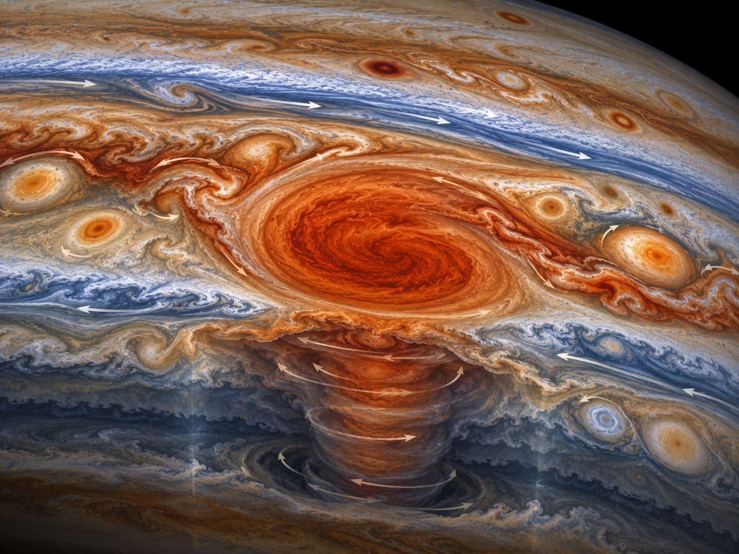 Multiple interacting atmospheric processes around Jupiter’s Great Red Spot may influence its size and shape.