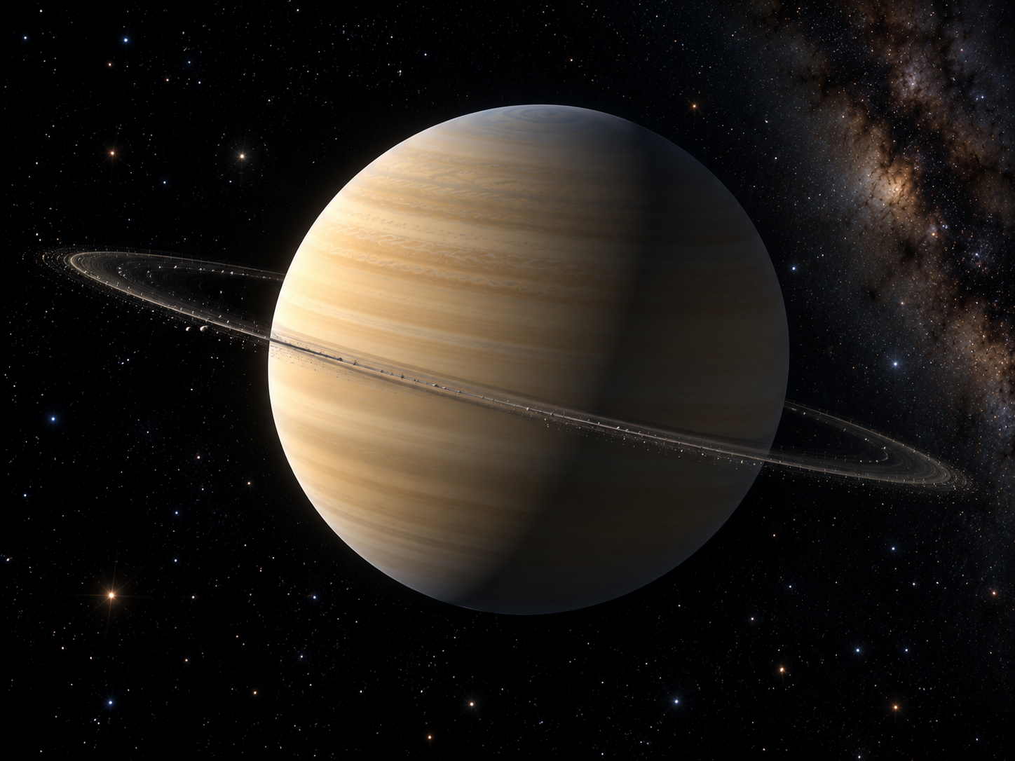 Saturn appears with a much thinner ring system in a realistic visualization of its distant future.