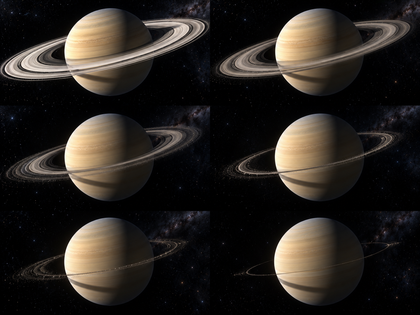 Saturn’s rings gradually become thinner in a scientific visualization of their possible long-term future.
