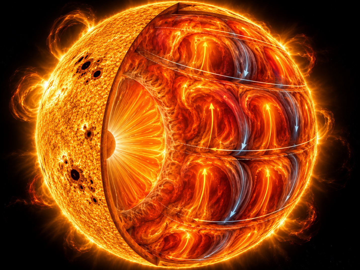 Convection and large-scale plasma flows interact with solar rotation inside the Sun’s convection zone.