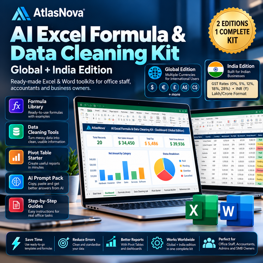 AI Excel Formula & Data Cleaning Kit | AtlasNova